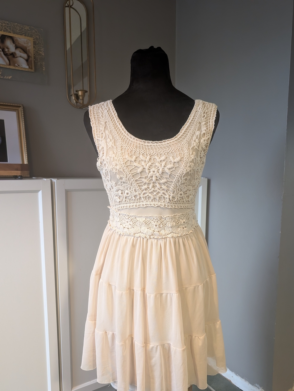 Rue21 Cream Crochet Bodice Midi Dress